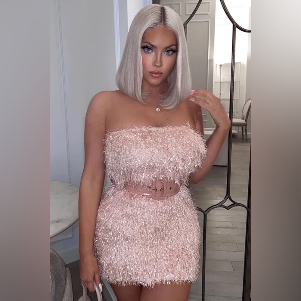 Fashion nova furry strapless dress RARE